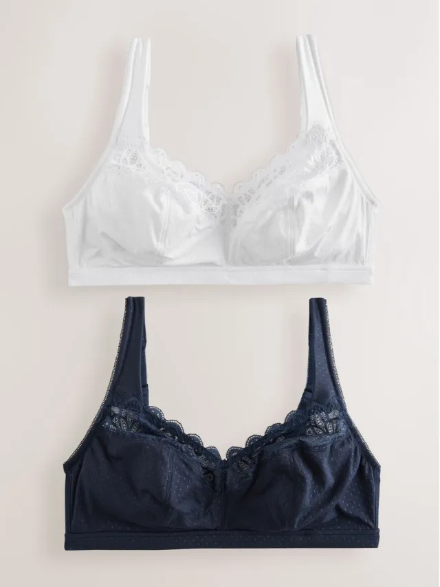 Next Dames - Set van 2 Total Support B-H beha's van modal en kant - Wit Navy/White