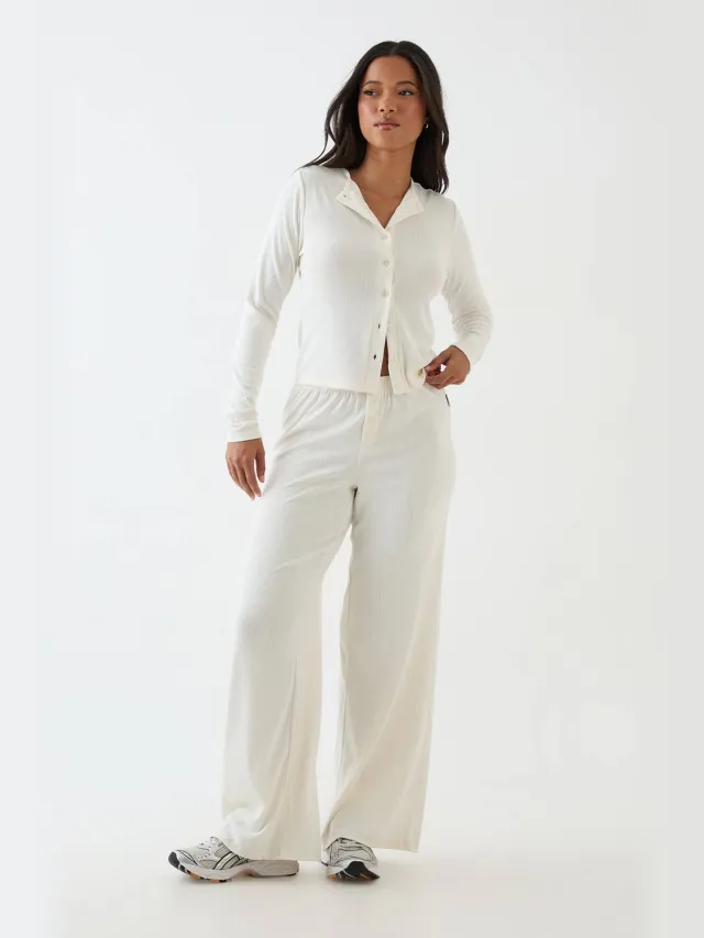 DSGN Studio Dames Dsgn Studio Pointelle Wijde Pijpenbroek Crème