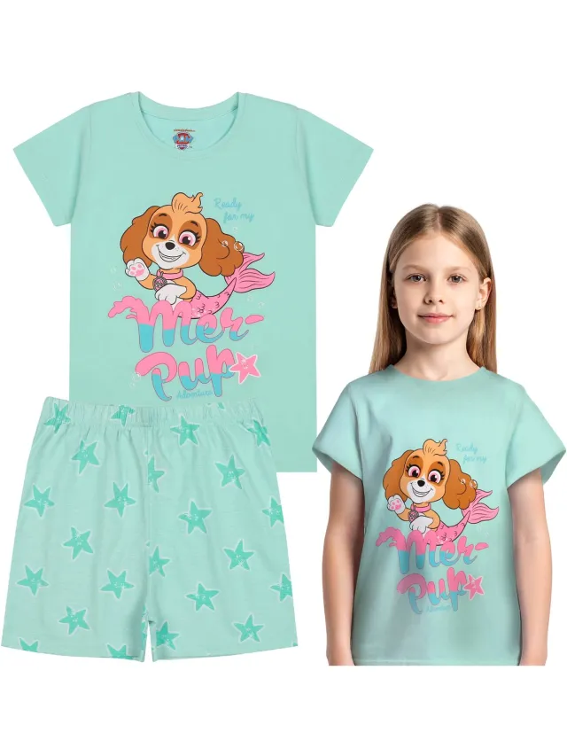 PAW Patrol Skye KATOENEN meisjespyjama TWEEDELIGE VOOR DE ZOMER met korte mouwen 100% KATOEN Groen