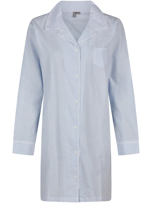 By Louise Dames Nachthemd Met Knoopsluiting Lange Mouw Seersucker Blauw Gestreept