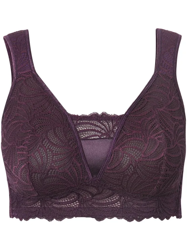 Ulla Popken Dames - Bralette kant zonder beugel - Inktblauw