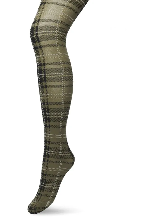 Bonnie Doon Dames Panty met Ruiten 80 Denier Donker Groen - Ruit Motief - Ruitjes Print - Uitstekende pasvorm - Gladde Naden - London Checks Tights - Heerlijk Comfortabel - Leger - Olijfgroen - Ivy Green - BP211910.252