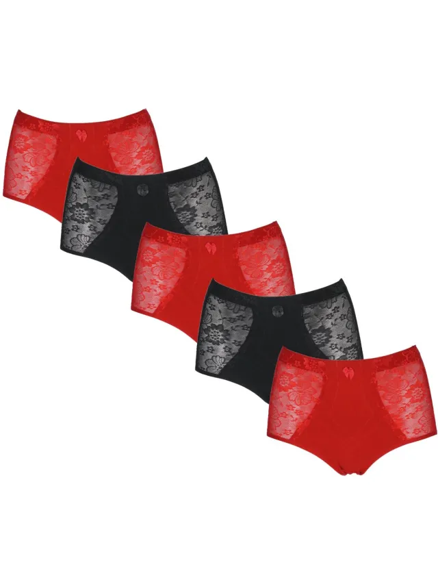 J&C JC 5-Pack Licht corrigerende dames slips H201 assorti Zwart en Rood