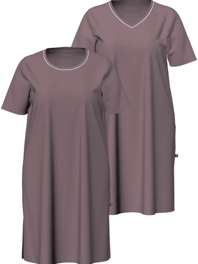 Ulla Popken Dames - Bigshirts set van 2 ronde hals/V-hals korte mouw - Aarde - Maat 50+