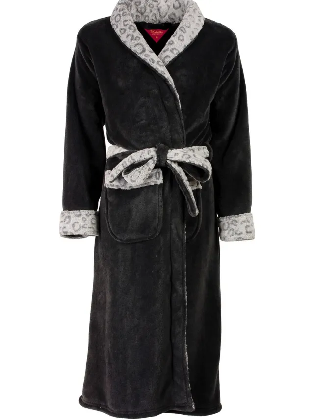 Medaillon Dames Badjas - Sjaalkraag - Fleece - Grijs Beige