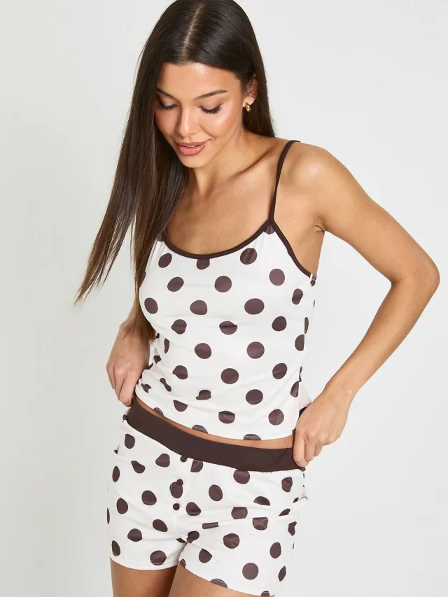 boohoo Dames Polkadot Hemd & Short Pyjama Set beige, foto 3
