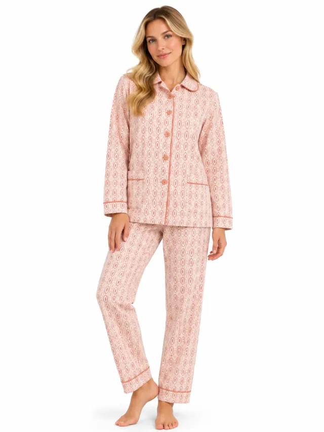 Cocodream Quality Cocodream - dames pyjama flanel - doorknoop - roze print
