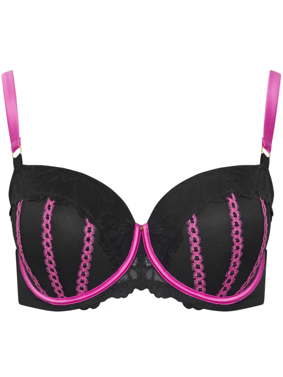 Yours Zwarte En Roze Gevulde Beugelbeha Met Lintdetail, foto 2