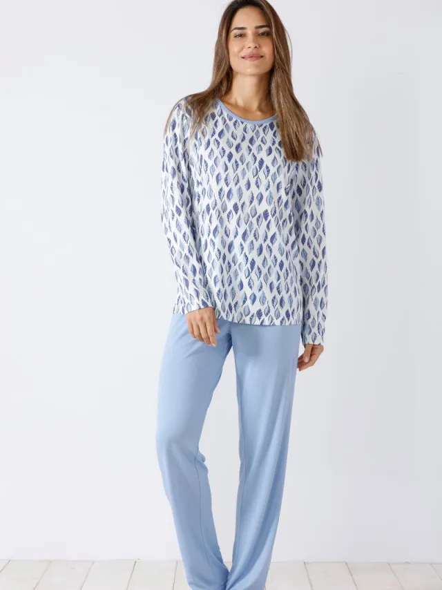 Hajo Blauwe blaadjes pyjama Hajo - Blauw - Maat - 44/46