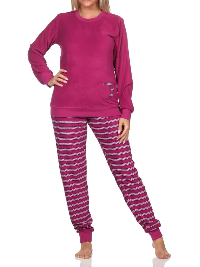 Normann damespyjama badstof met lange mouwen en manchetten - pyjama ook in oversize beere1