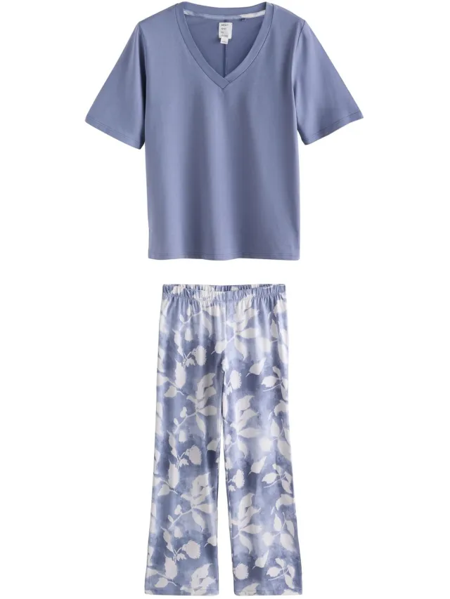 Next Dames - Pyjama met korte mouwen - Blauw Blue Leaves