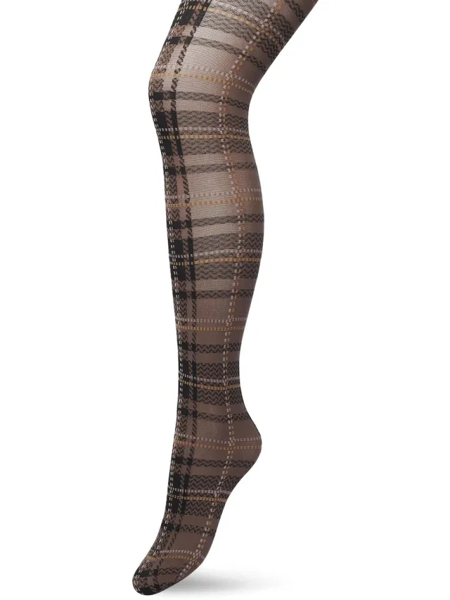 Bonnie Doon Dames Panty met Ruiten 80 Denier Bruin - Ruit Motief - Ruitjes Print - Uitstekende pasvorm - Gladde Naden - London Checks Tights - Heerlijk Comfortabel - Shopping Bag Brown - BP211910.347