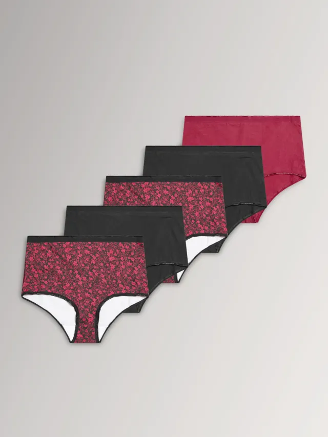 Yours Yourset Set Van 5 Rode Maxislips Met Kleine Bloemenprintsize 54-56 Red