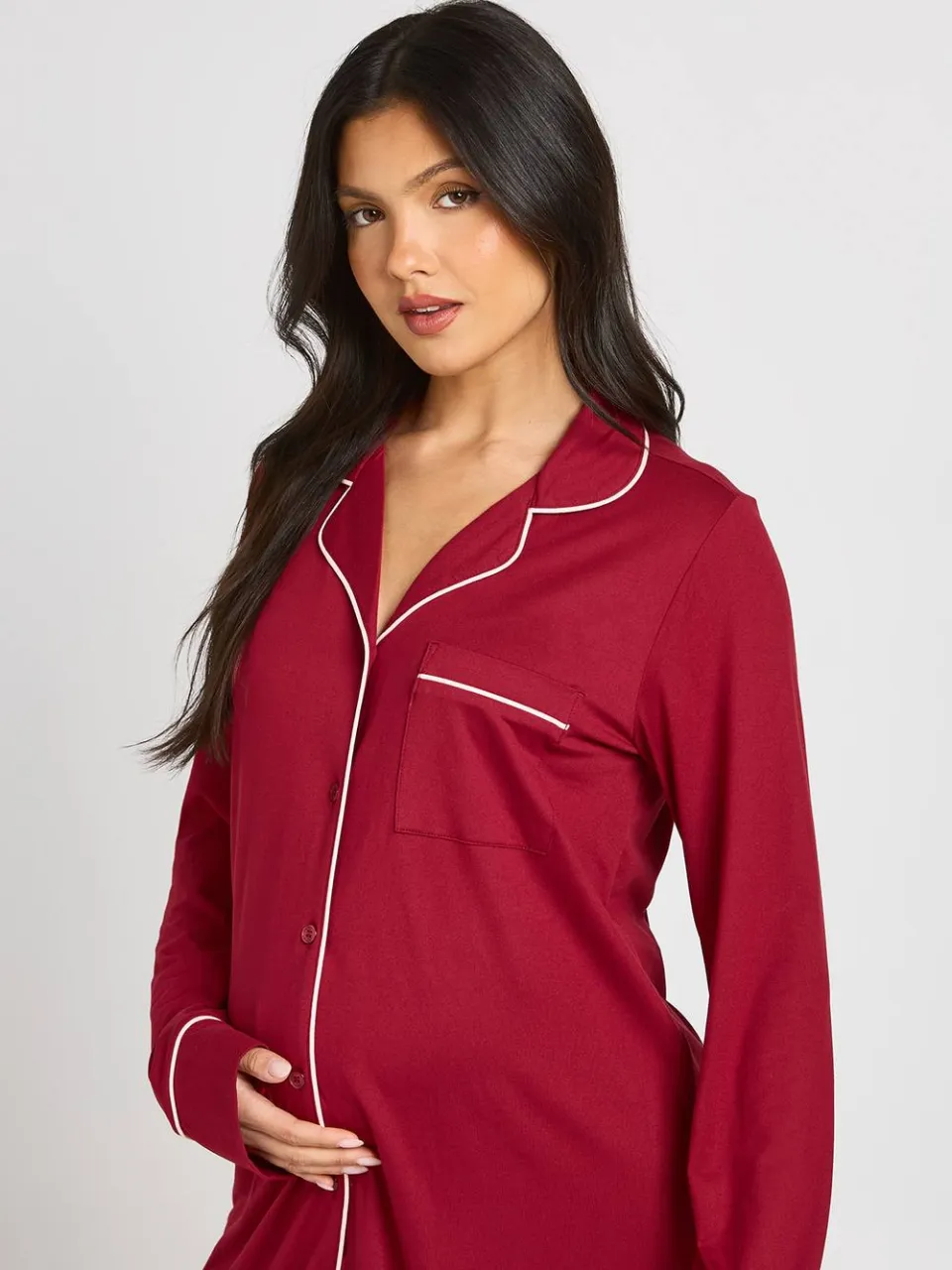 boohoo Dames Zwangerschapsnachthemd Met Paspeldetail bordeaux rood, foto 4