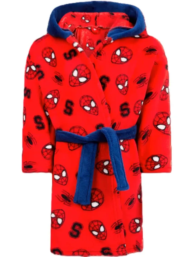 Marvel Spiderman badjas - fleece - capuchon - kamerjas - ochtendjas - duster - rood-104