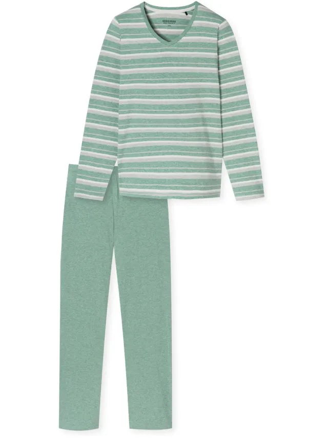 Schiesser Pyjama lang - Dames - Pyjamas groen-melange