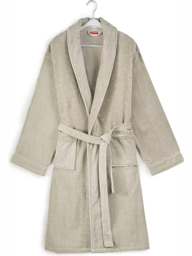 OCH Badjas katoen - ochtendjas voor hem & haar - dames & heren - velours katoenen badjas - betaalbare luxe - Beige