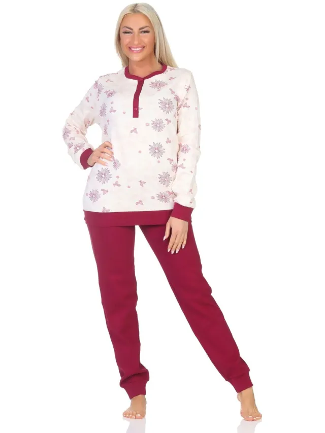 Normann damespyjama met lange interlock met manchetten in elegante look - ook in oversize creme1