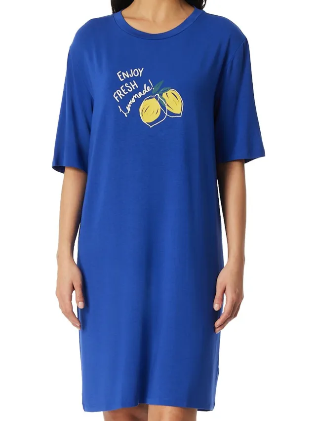Schiesser dames Casual Fashion nachthemd met korte mouwen Grantapfel - royaalblauw dessin
