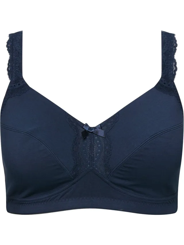Ulla Popken Dames - Softbeha kanten detail zonder beugels - Nachtblauw