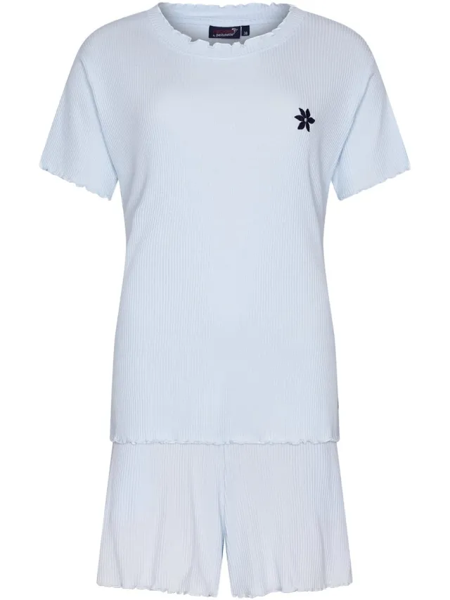 Rebelle Dames Shortama Rebelle - Relax - Lichtblauw - Ribstof