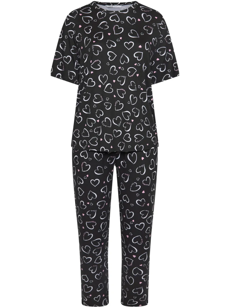 Yours Curve Pyjama Met Hartprint En Wijde Pijpen In Zwart-44, foto 4