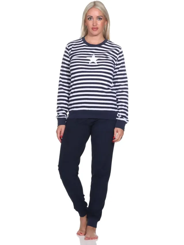 Normann dames badstof pyjama Relax 70314 - Blauw - M 40/42