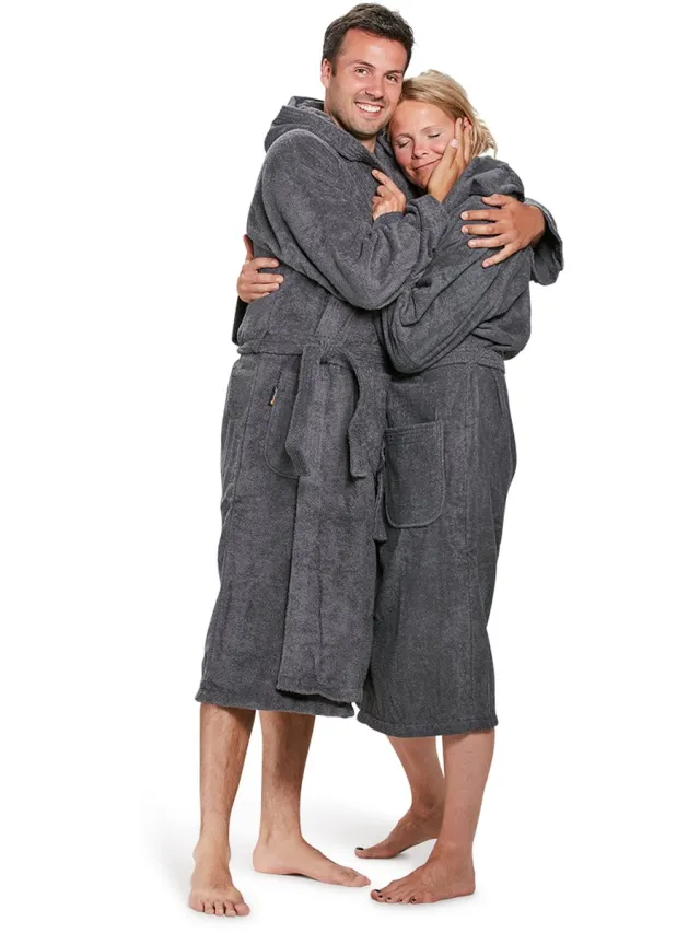 Badrock Unisex badjas antraciet - badjas dames - badjas heren - badstof katoen - sauna badjas capuchon