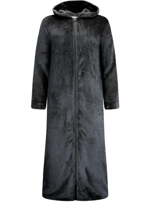 GAUBERT Gaubert Unisex Extra Lange Fleece Badjas Met Rits En Capuchon – Zwart