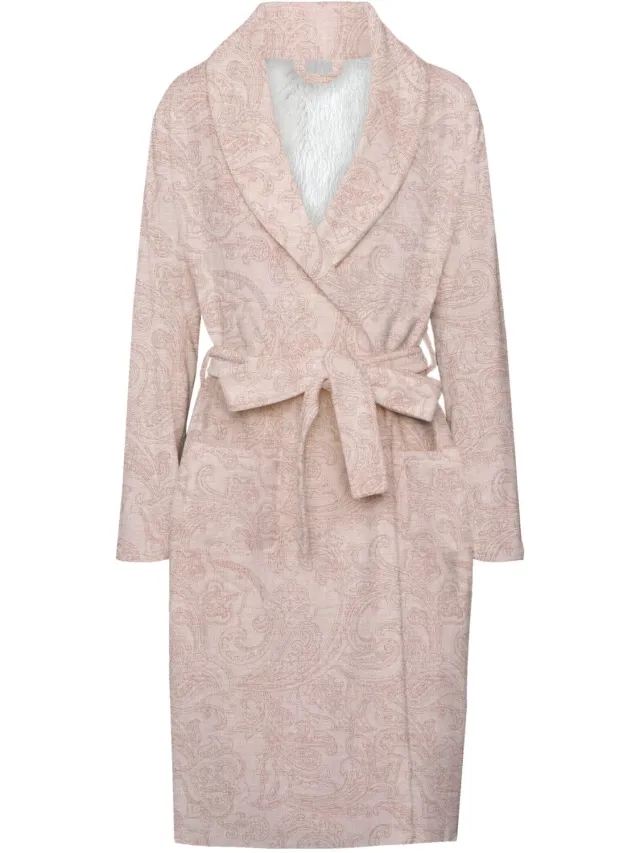 Zohome Badjas Paisley di Lino - Kamerjas voor Dames en Heren - Ochtendjas - Geschikt voor de Sauna - Roze Shell Nude
