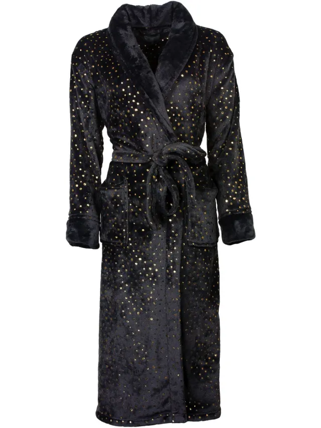 Irresistible Dames Badjas - Fleece - Donker Grijs Goud