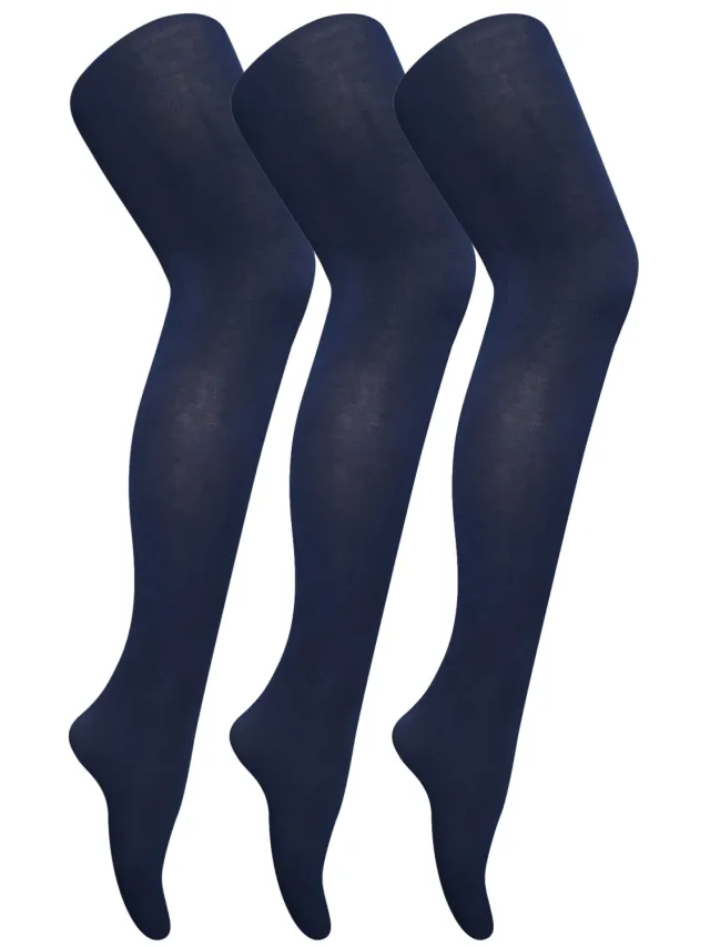 Sock Snob 3 paar dames gekleurde ondoorzichtige 80 denier panty's - Marine Marineblauw