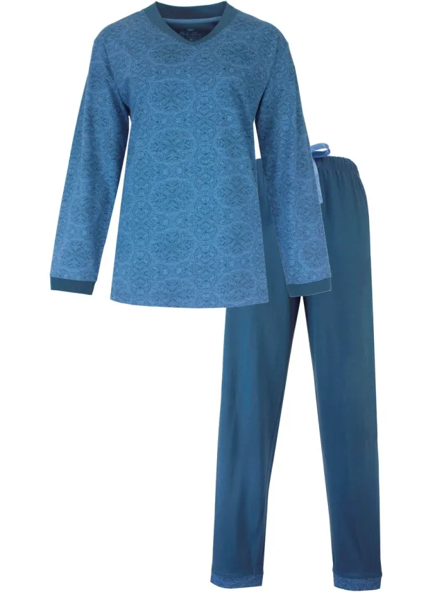 Medaillon Dames Pyjama - Lange Mouwen - Petrol Blauw