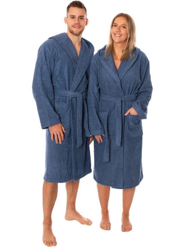 lavea Badjas Dames & Badjas Heren van 100% Katoen – Zachte Badjas van Badstof met Capuchon, Unisex Design, Ideaal voor Sauna & Thuis - M - Marineblauw
