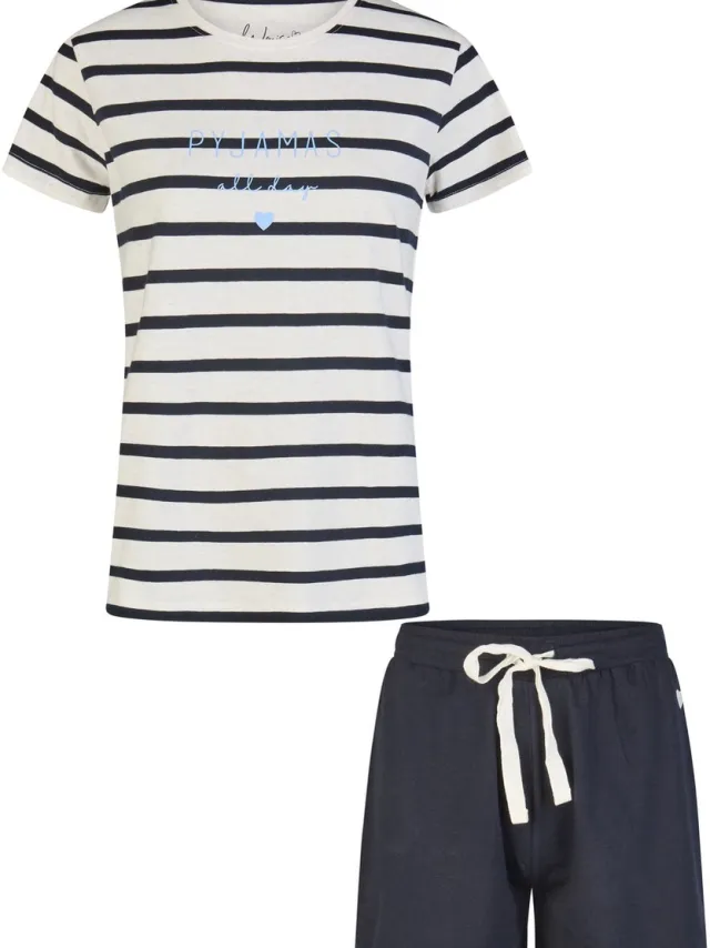 By Louise Dames Korte Pyjama Set Shortama Wit/Donkerblauw Gestreept