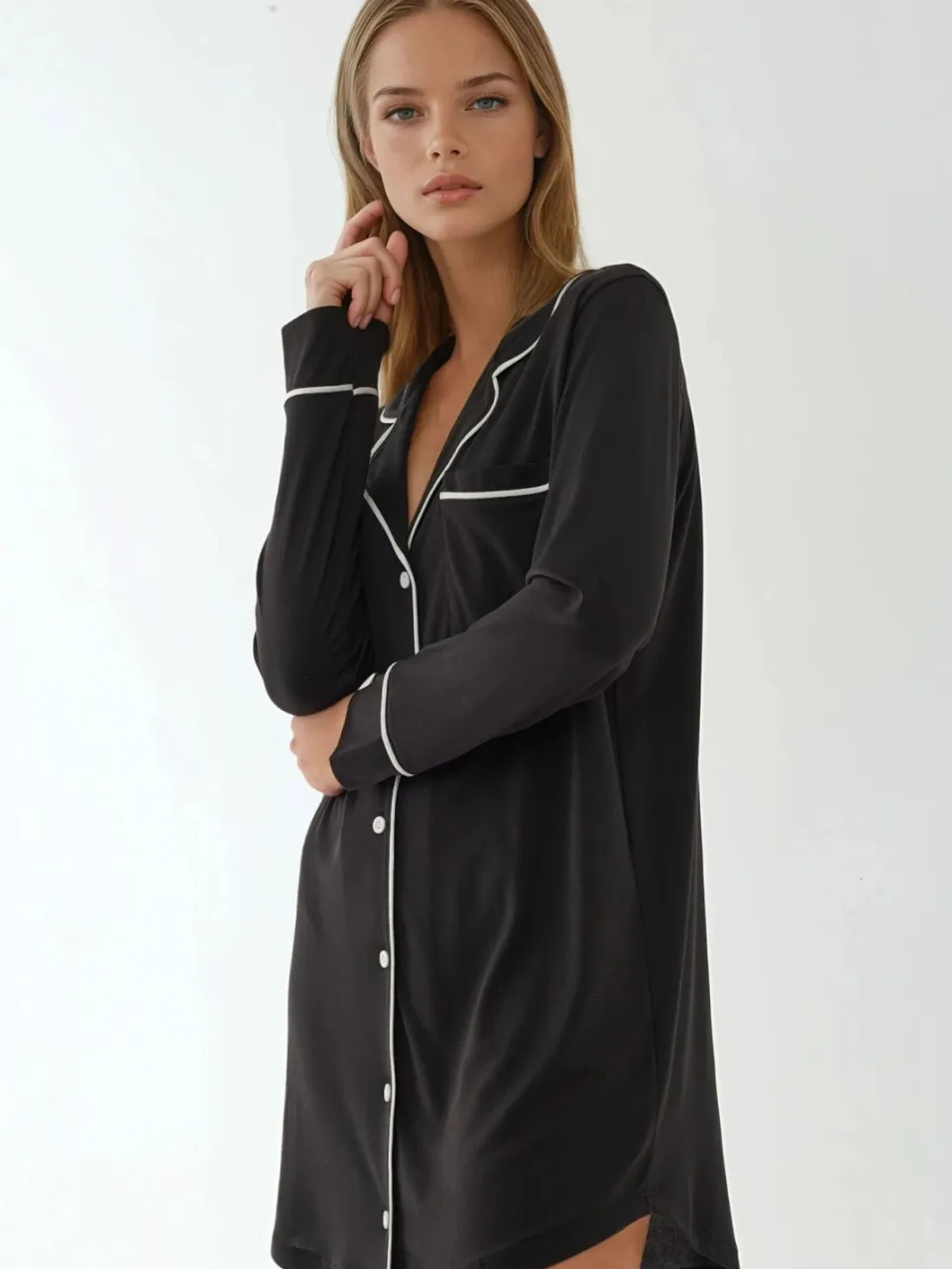 Hiccup Extra Zachte Aanraak Relaxed Fit Mini Lounge Jurk met Kraag Zwart
