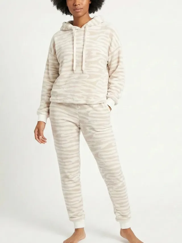 Apollo dames huispak Fleece - Loungeset - Zebra - Beige