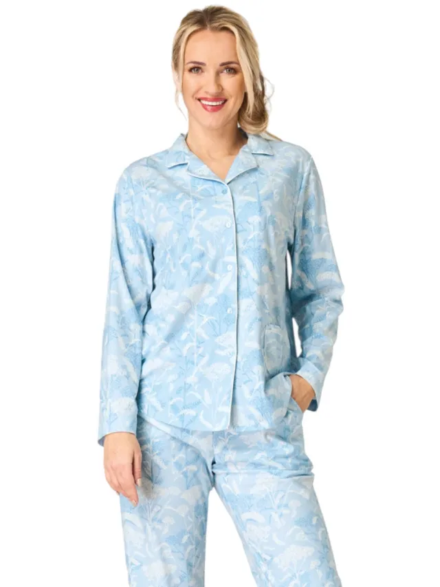 Key Flanellen Pyjama Dames Lichtblauw Botanisch Print LNS 657 42 /