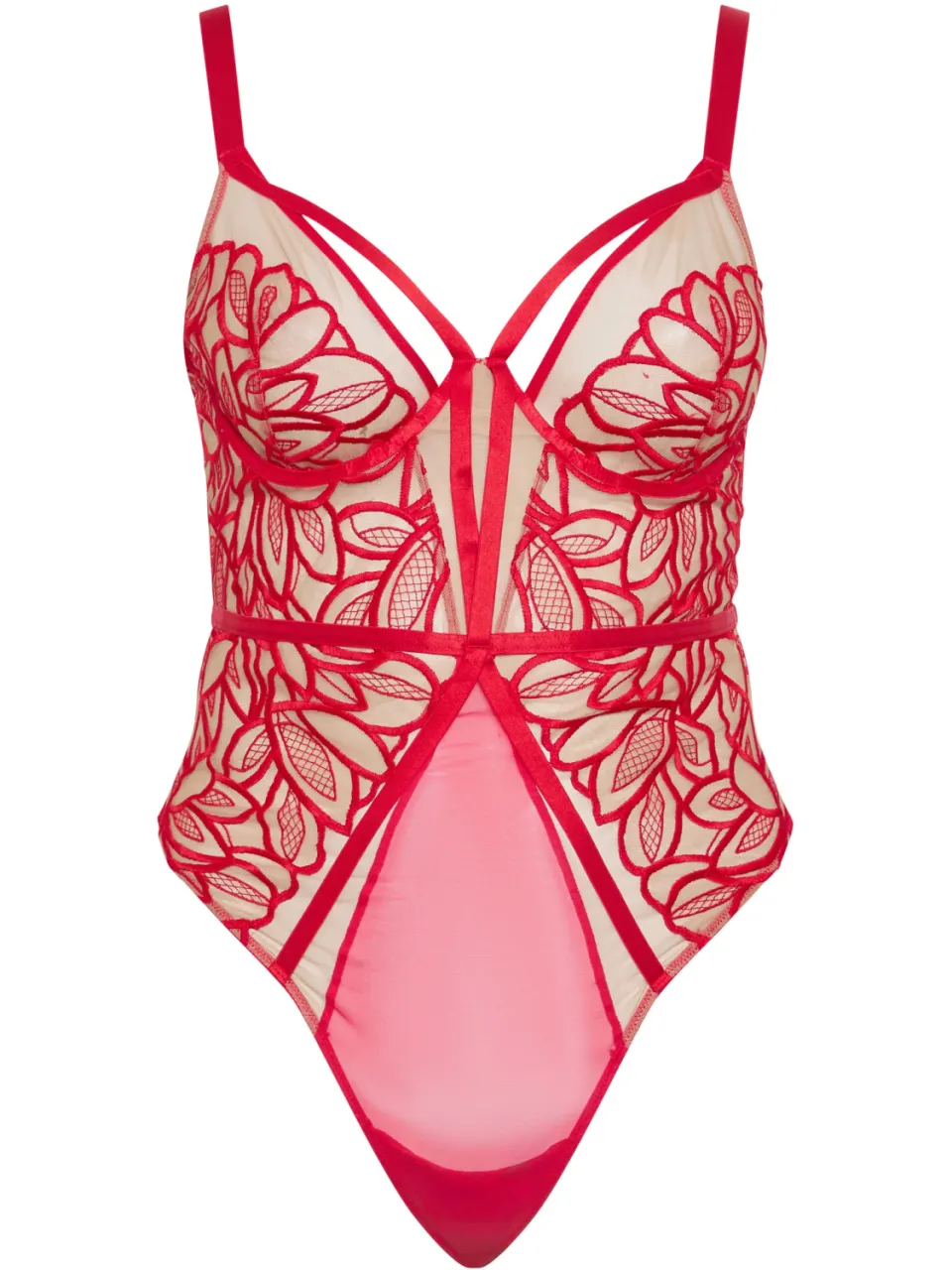 Playful Promises Grote Maten Rode Bodysuit Met Bandjes En Geborduurde Bloemen rood, foto 3