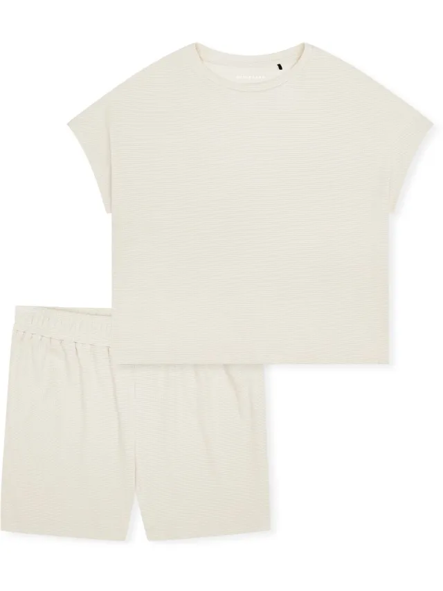 Schiesser dames Casual Feel korte pyjama met fijne fijnrib - jacquard - pearl