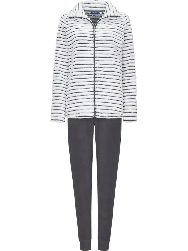Rebelle dames huispak fleece - Schaduwstreep - grijs