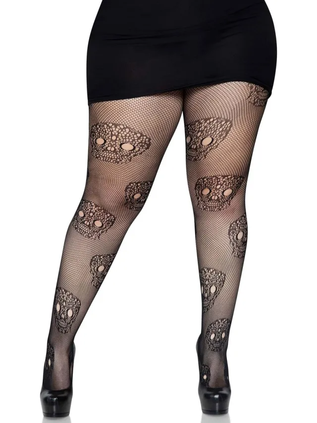 Leg Avenue Lace Skull Fishnet Panty - Zwart