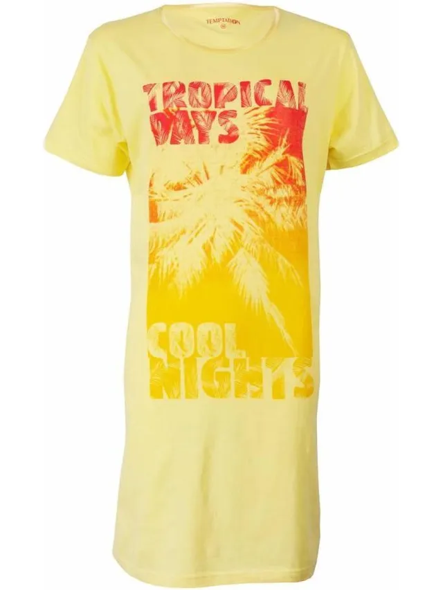 Temptation Dames Nachthemd - 100% Katoen - Print - Geel
