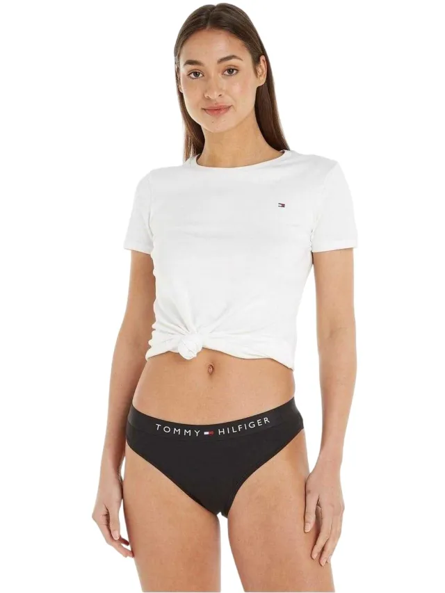 Tommy Hilfiger Damesonderbroeken van biologisch katoen met volledig logo (Zwart)