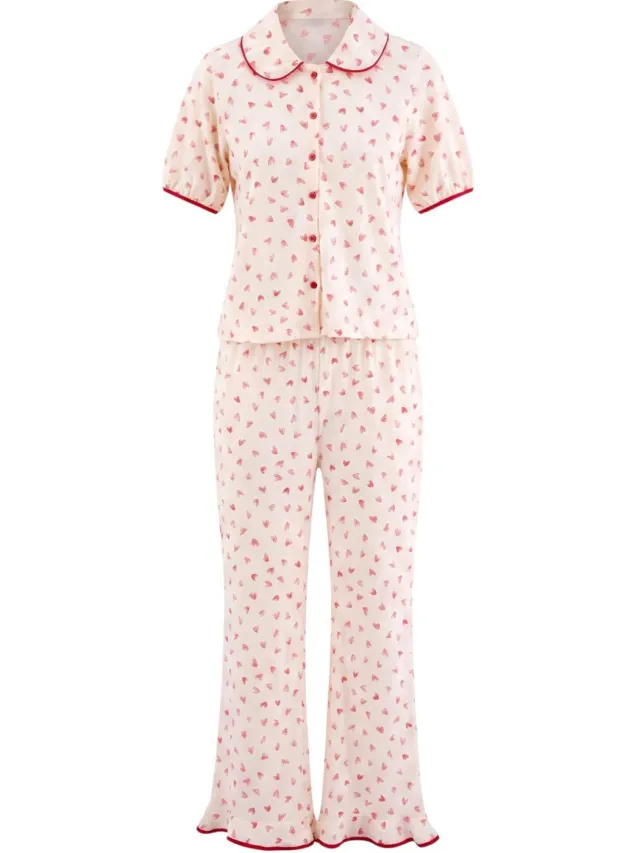 Trendyol TRENDYOLMİLLA Dames 2-pack Ecru Hart- Kort Loungewear Regular fit Pyjama- Sets
