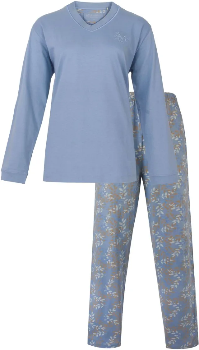 Medaillon Dames Pyjama - Lange Mouwen - V-hals - Blauw