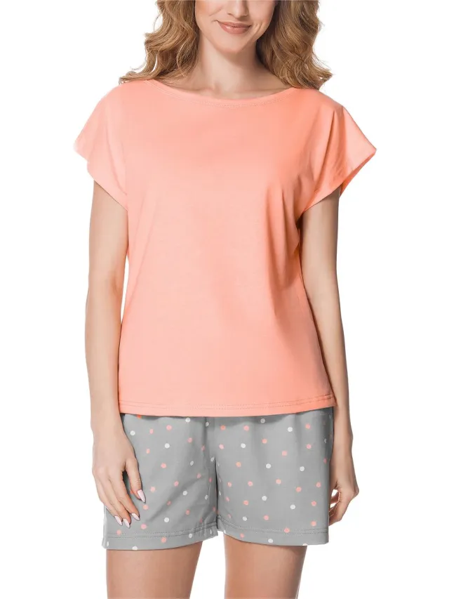 Merry Style Dames Pyjama - Korte mouwen - Korte broek - Katoen – Zalm/grijs – XXL - MS-MS10-178-PJ