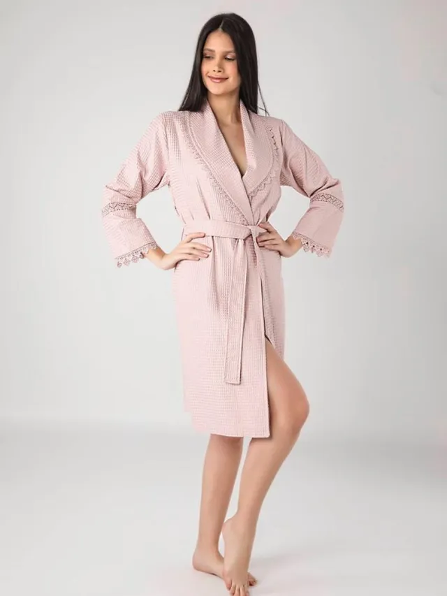 A Sense of Love Waffle Dames Badjas /Ochtendjas / Roze /