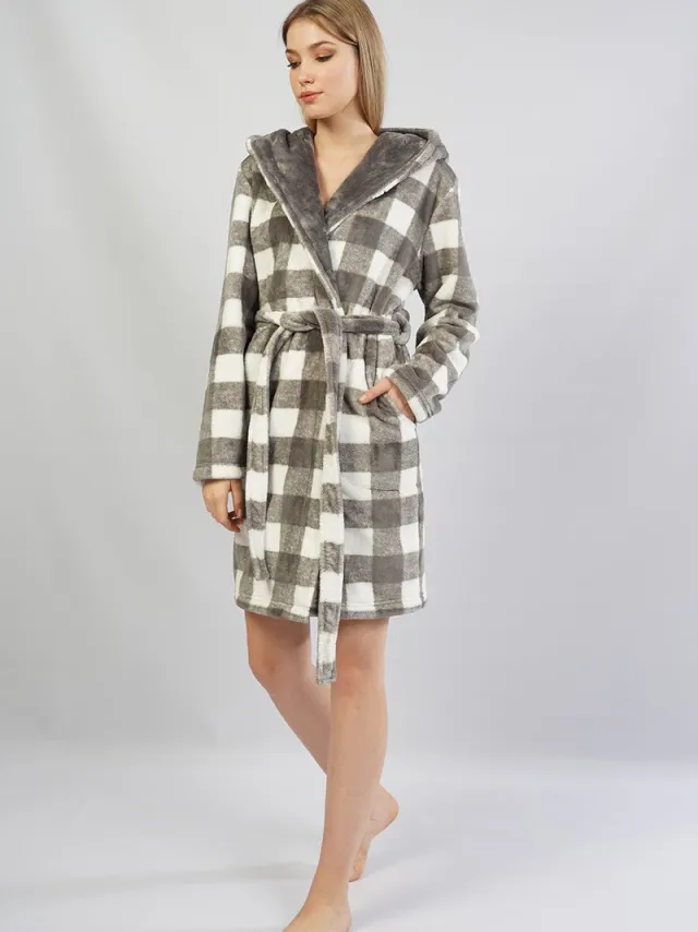 Vienetta Dames Zachte Pluche Badjas-Kamerjas Grijs