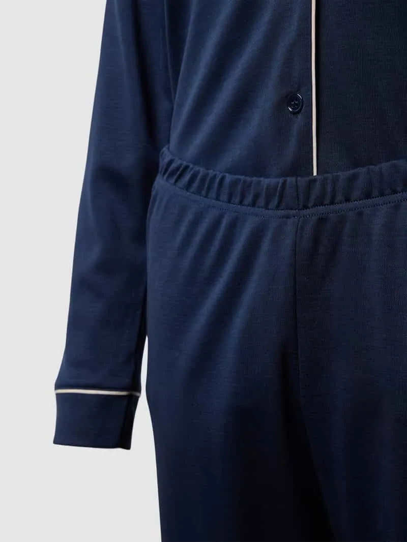 Hanro Regular fit pyjama van puur katoen donkerblauw, foto 2